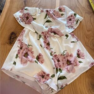 Reverse White Romper with Pink Floral Print